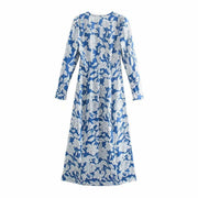 Square Collar Maxi Dress With Side Split - Long Sleeve Maxi Dress - MomyMall