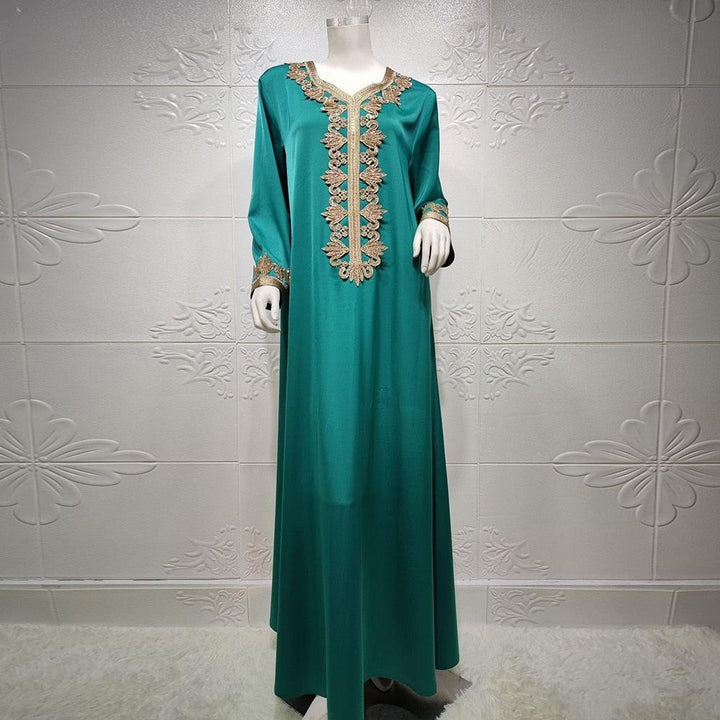 Moroccan Kaftan Robe Maroon Gold - MomyMall Green dress / S