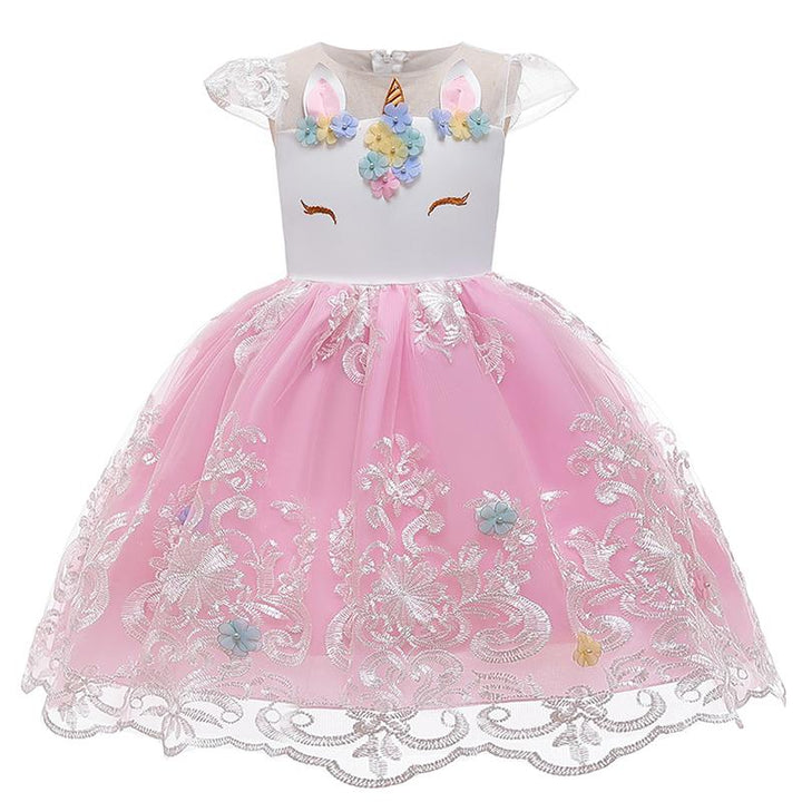 Girl Embroidery Unicorn Big Bow Princess Wedding Party Dresses - MomyMall