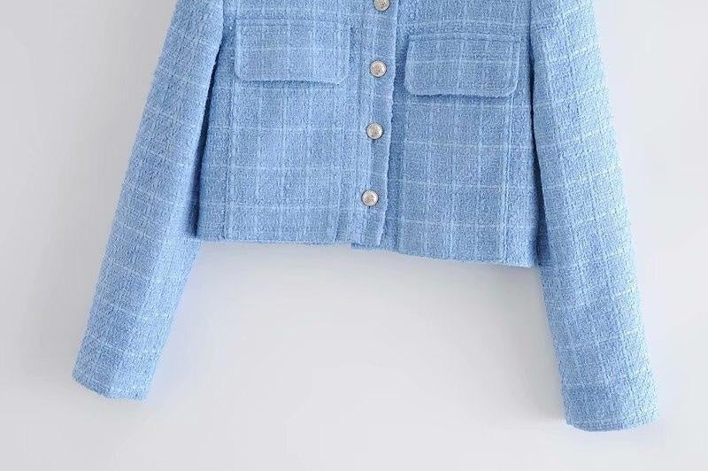 Plaid Cropped Jacket With Pockets