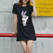 Short Sleeve 90s Bugs Bunny Mini T-Shirt Dress - MomyMall BLACK / M