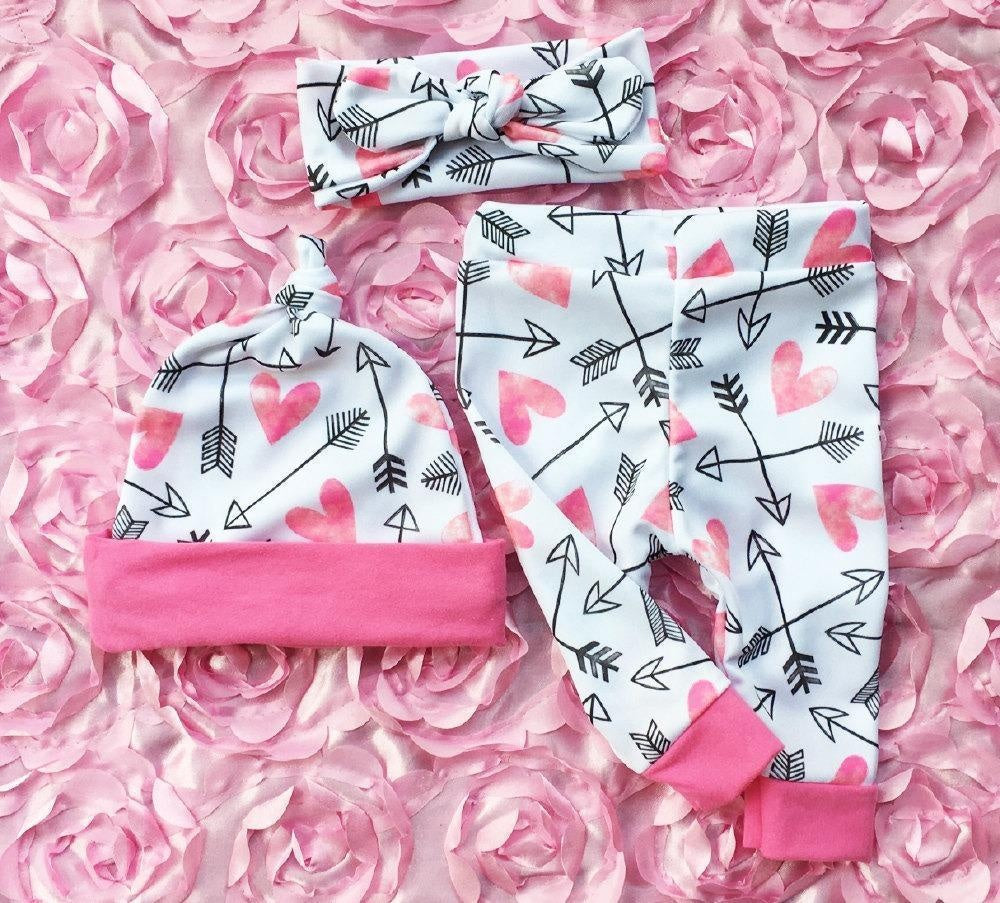 4 Pcs Newborn Baby Girls Clothes Miracles Letter Romper Outfit Pants Set +Hat+Headband - MomyMall