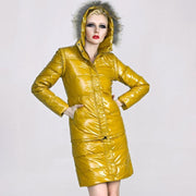 Glossy Faux Fur Hooded Coat With Detachable Sleeves