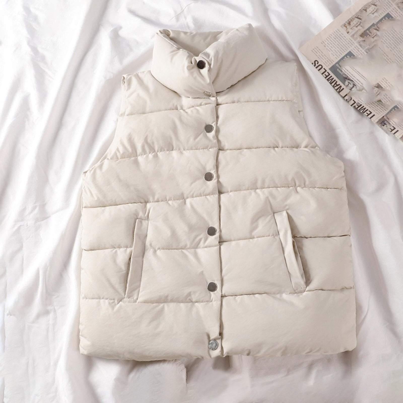 Plus Size Button Up Puffer Vest Body Warmer