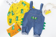 Boys Clothes Sets Dinosaur Printed Top + Denim Overalls 2Pcs Suits for 1-4 Years - MomyMall