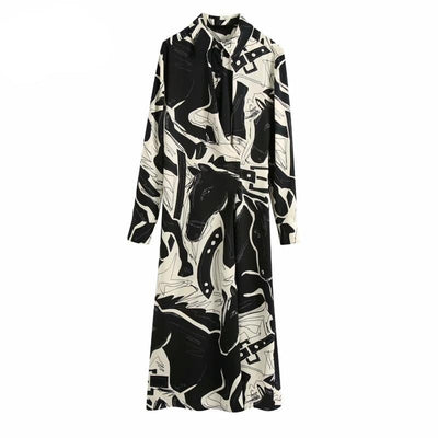 Printed Button Trough Long Sleeve Midi Dress