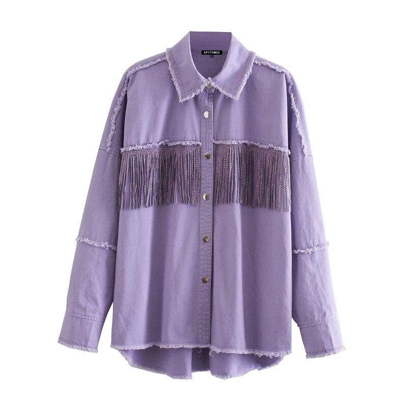 Frayed Oversized Retro Fringe Denim Jacket