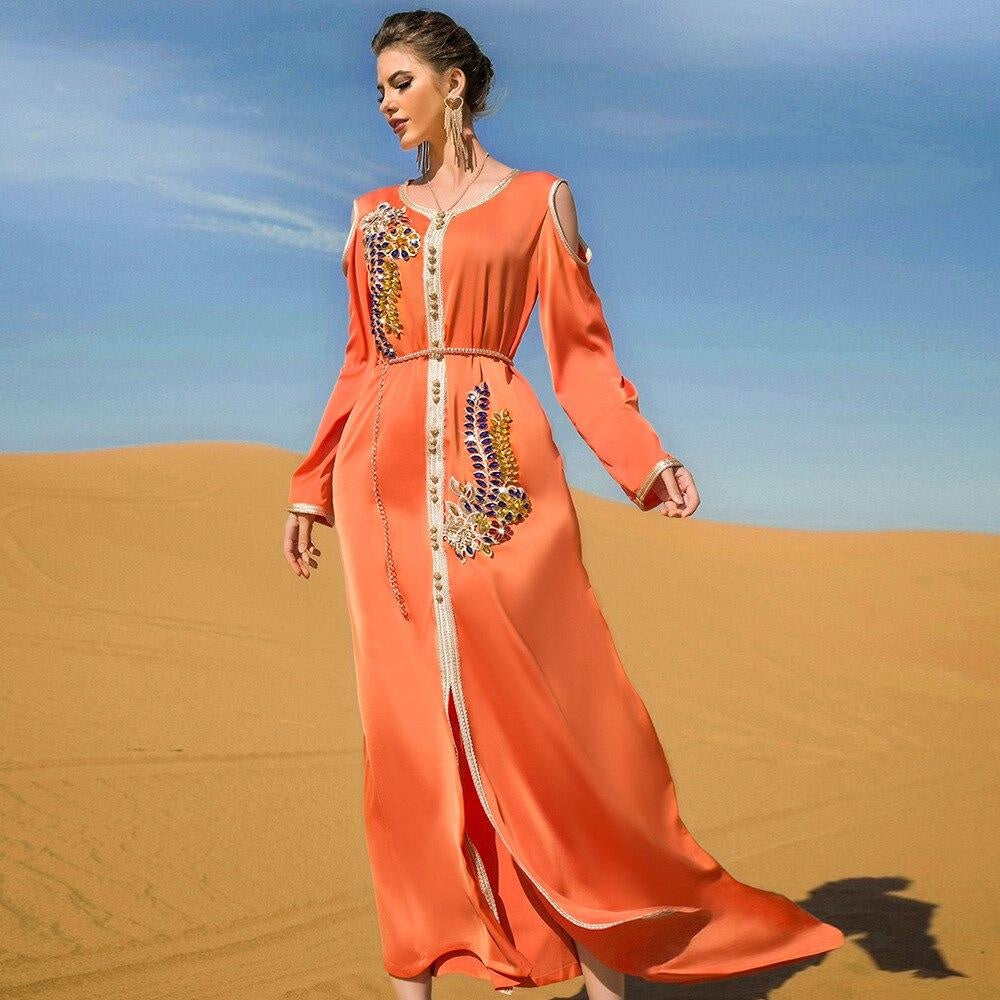 Morocco Luruxy Orange Caftan - MomyMall