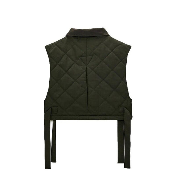 Cropped Tie Side Jacket - Quilted Waistcoat Vest