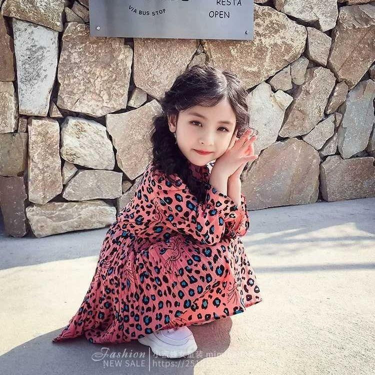 Girl Autumn Dress Fashion Leopard Printed Long Sleeved Dresses 2-12 Years - MomyMall