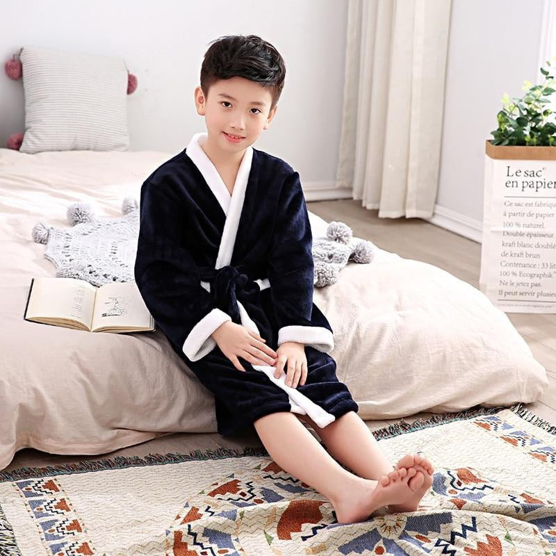 Child Bathrobe Kids Flannel Bathing Robe Sleepwear Fleece Pajamas - MomyMall