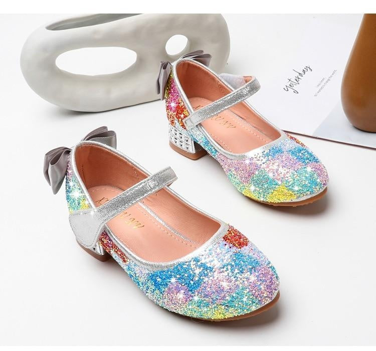 Girls Dance Shoes Sequins Crystal Heels Shoes