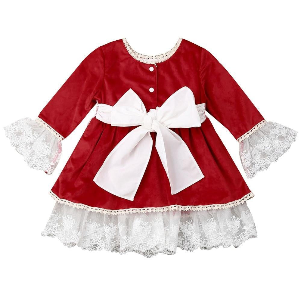 Girls Lace Ruffled Dress Autum Winter Princess Party Dress - MomyMall