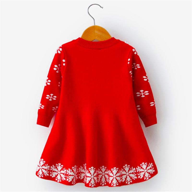 Girls Christmas Dress Full Sleeve Snowflake Print Reindeer Christmas Costume 3-8 Years - MomyMall