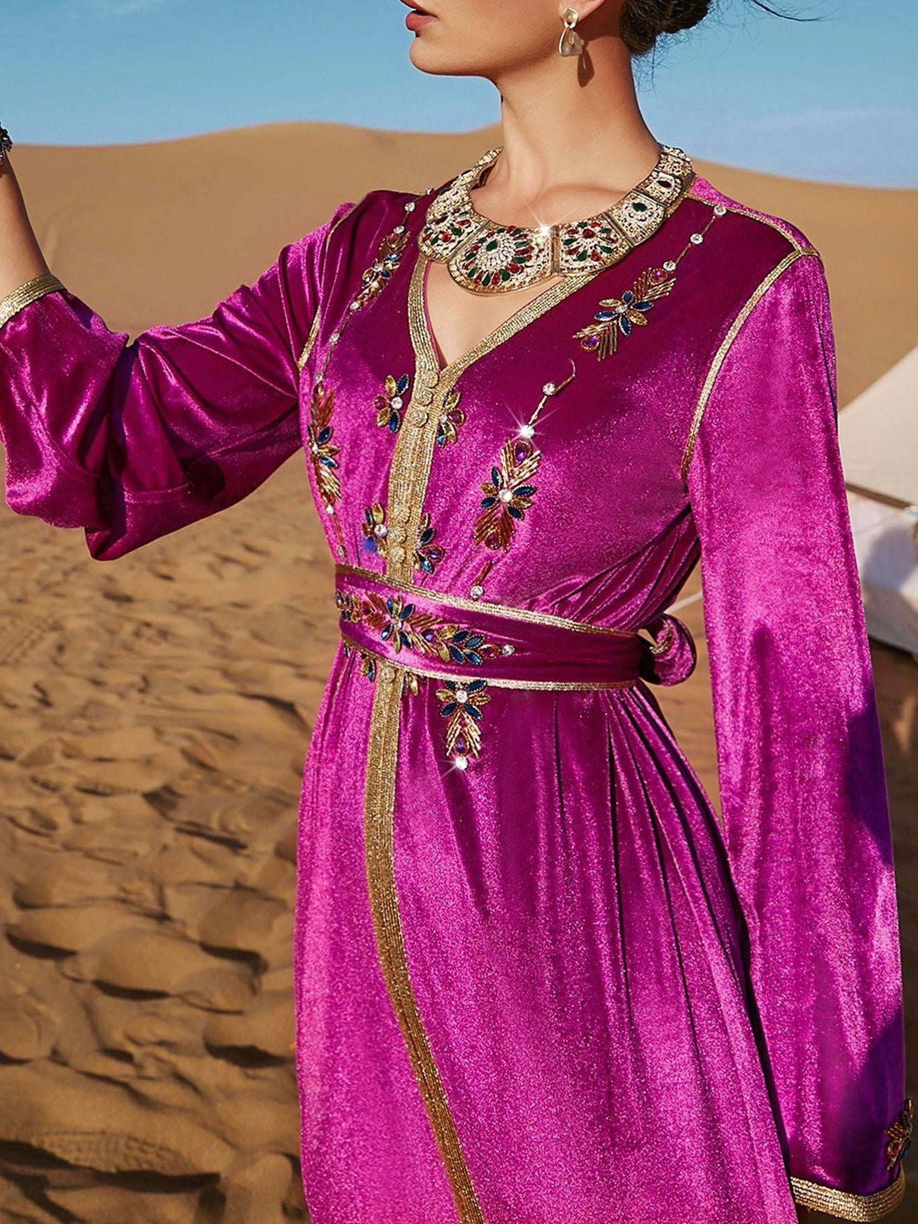 Morocco Caftan V Neck Long - MomyMall