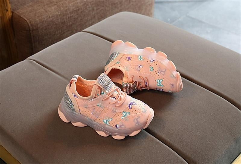 Baby Girl Butterfly Crystal Led Luminous casual breathable Glowing Sneakers Shoes - MomyMall