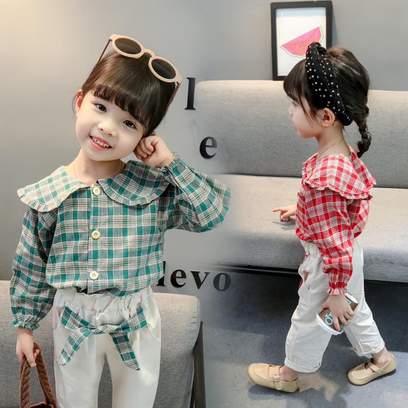 Toddler Girls Autumn Suit Lapel Plaid Casual 2 Pcs Suit - MomyMall