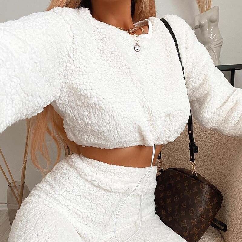 Fleece Crop Top Loungewear Set