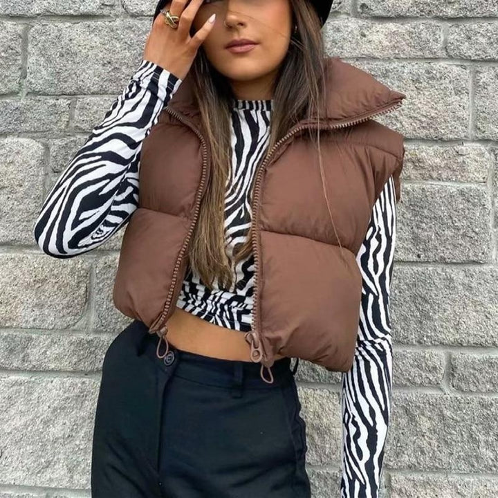 Oversized Zip Up Front Cropped Puffer Vest