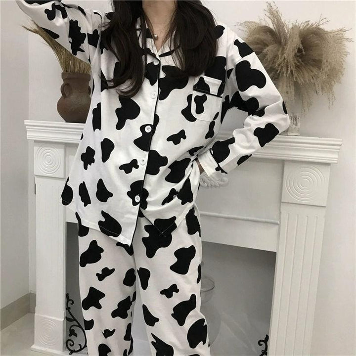 Plus Size Cow Print 2 Piece Trouser Pyjama Set - MomyMall