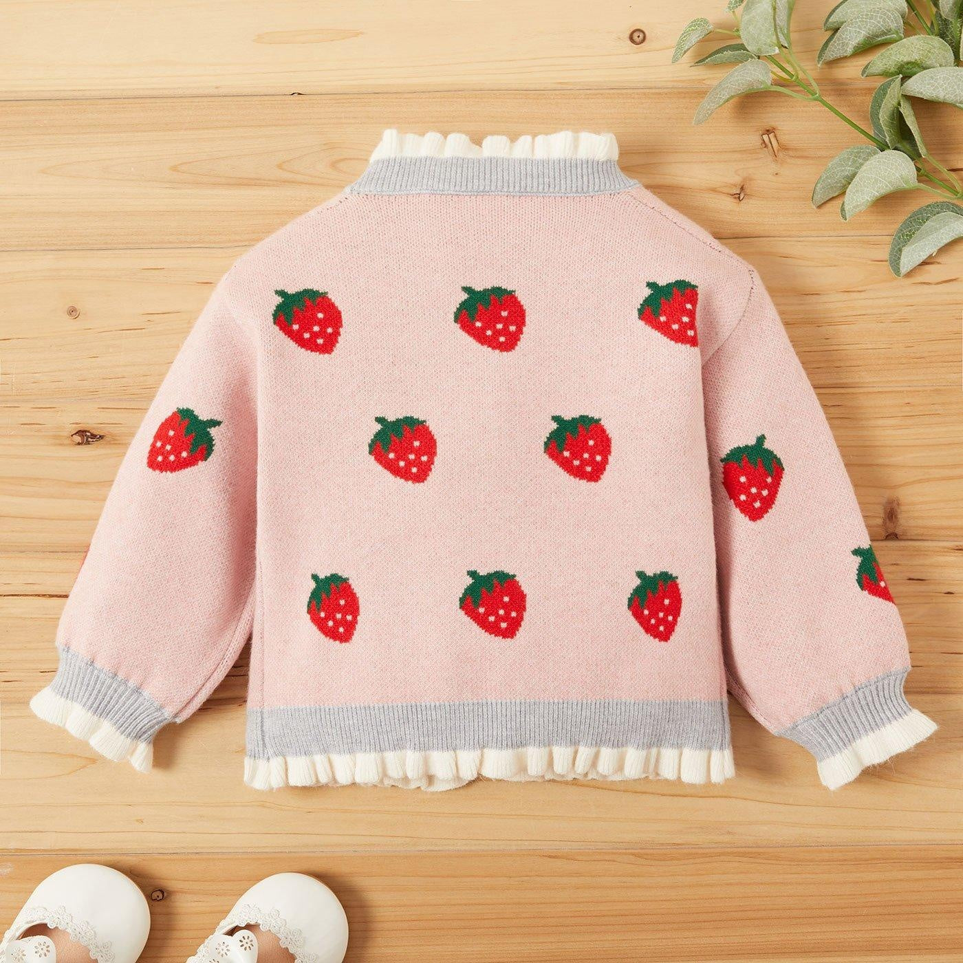 Baby Girl Winter Sweet Strawberry Sweaters Knit Button Sweater - MomyMall