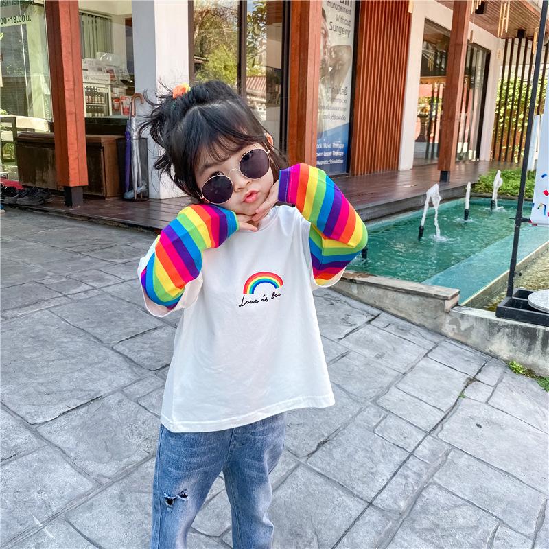 Girl T-shirt Casual Colorful Striped Long Sleeve Tops 1-6 Years - MomyMall