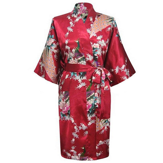 Kimono-Robe aus Satin mit Blumenmuster – Robe-Minikleid in Übergröße