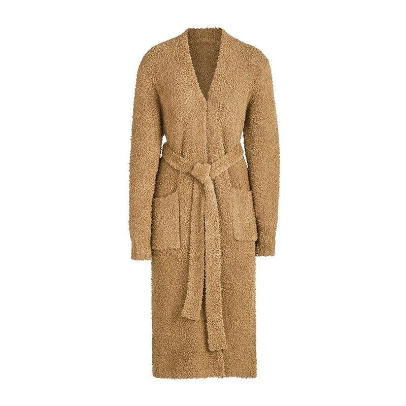 Long Sleeve Oversized Fleece Robe With Pockets - MomyMall