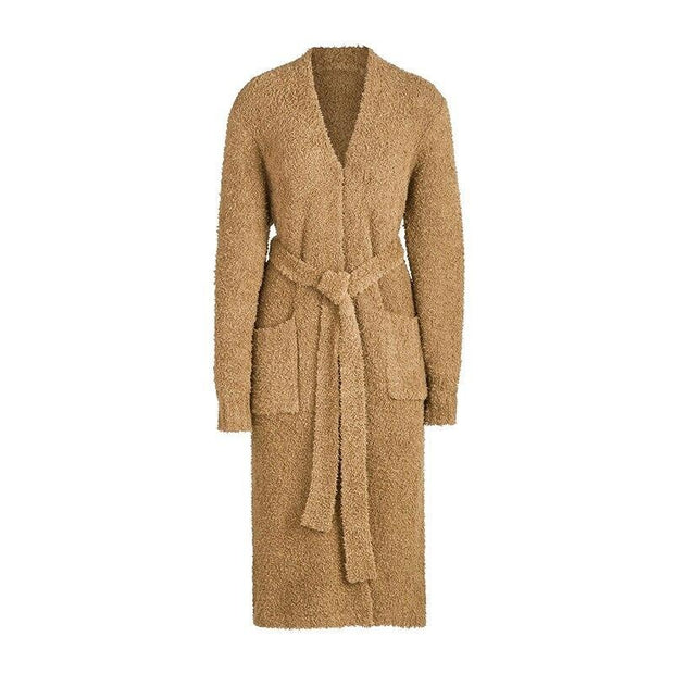 Long Sleeve Oversized Fleece Robe With Pockets - MomyMall