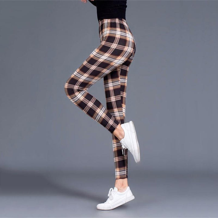 Plaid High Waist Fitness Leggings - MomyMall BROWN / S
