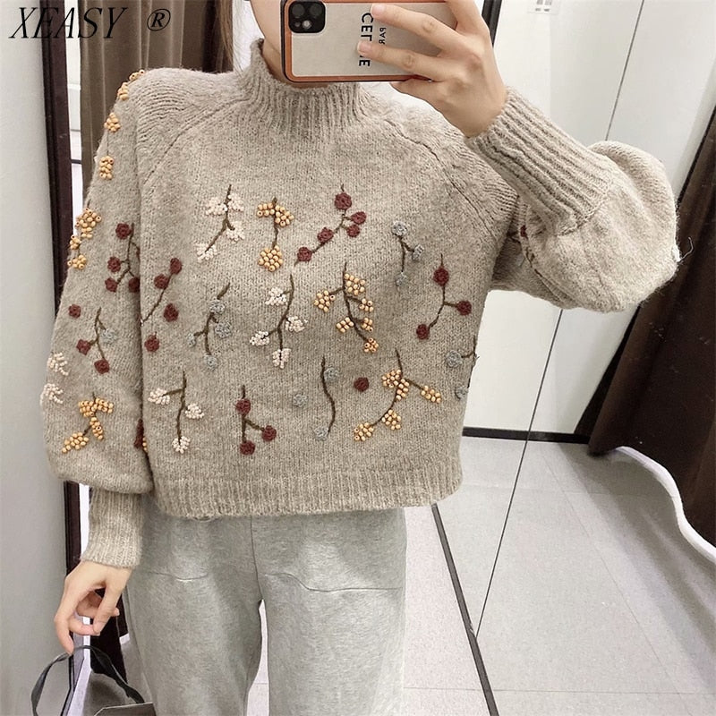 Long Sleeve Pullover Chic Flowers