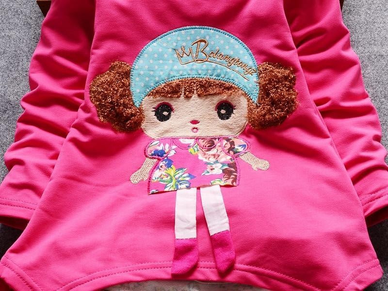 Baby Girl Casual Long-sleeved Tops Cartoon Cute Flower Print 2 Pcs Suit