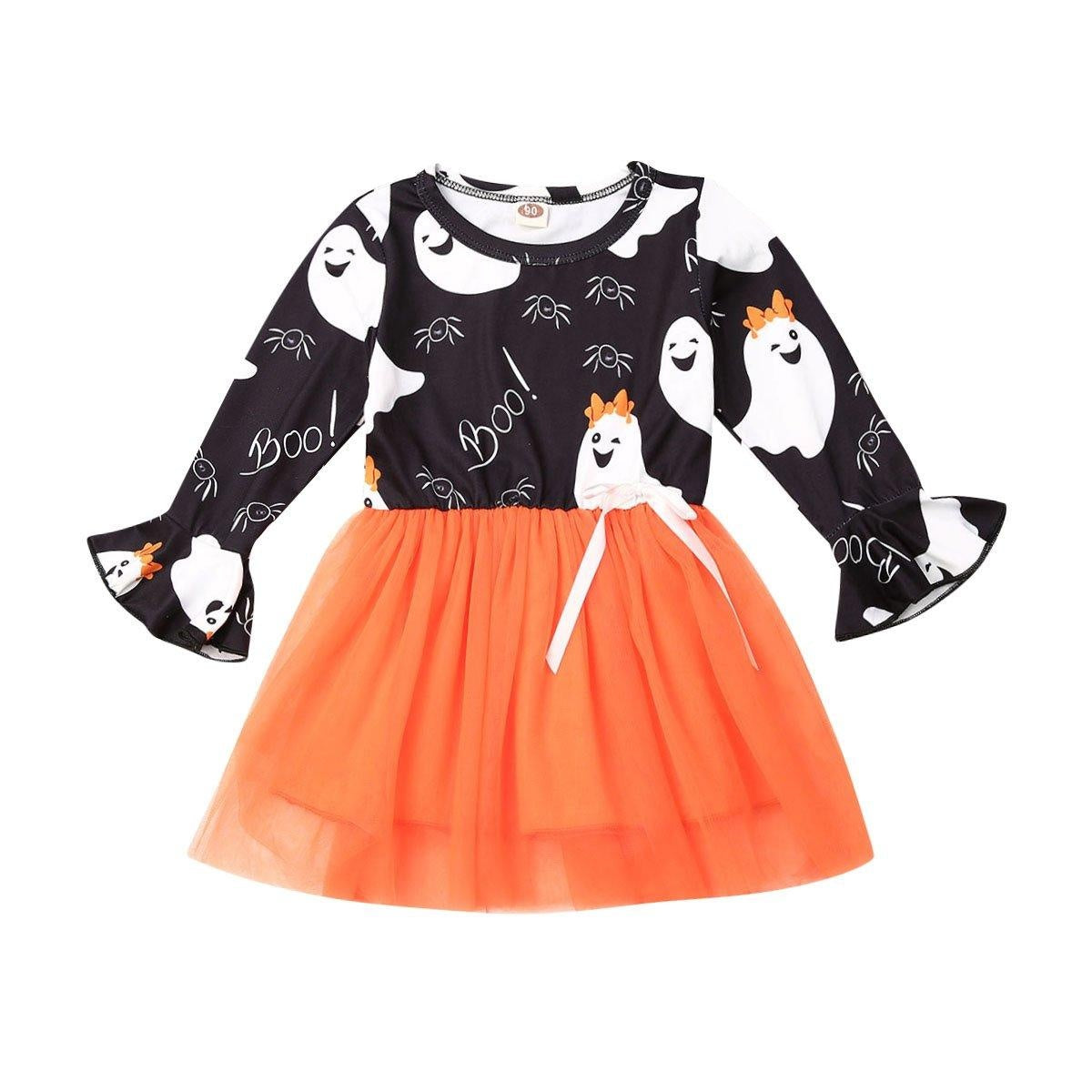 Baby Girl Halloween Print Long Sleeve Tutu Party Dress For 1-6 Years