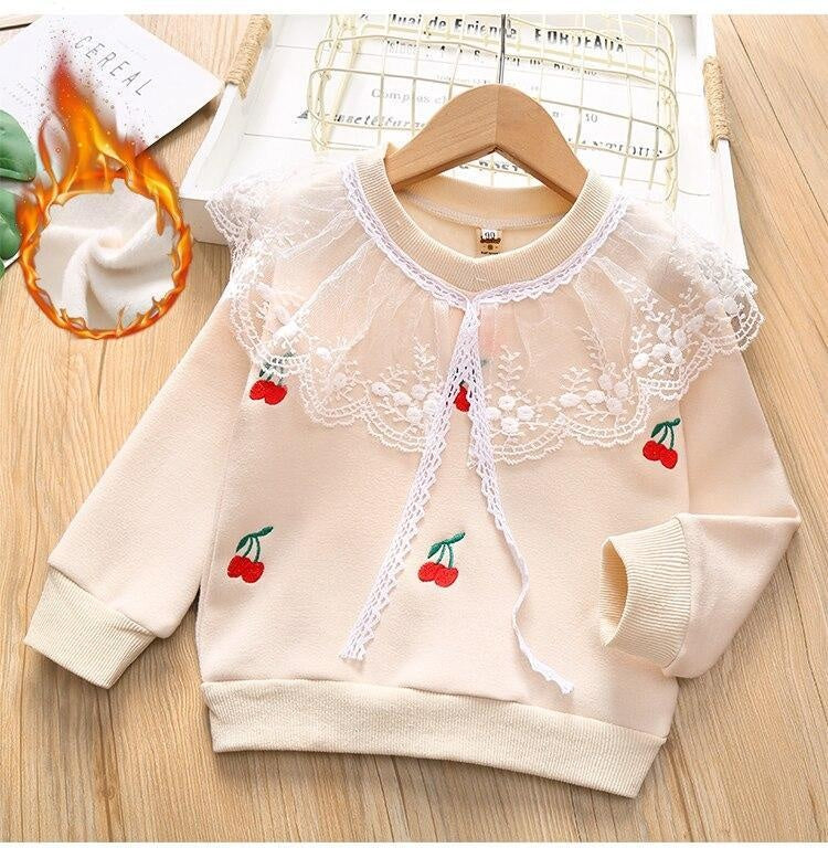 Kids Girl Lace Patchwork Printing Autumn Winter Sweatshirt 2-6 Years