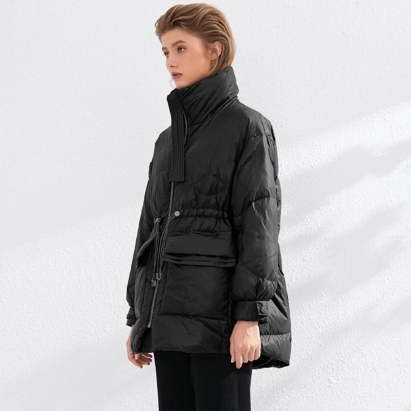 Thick Winter Puffer Jacket With Drawstring Waist