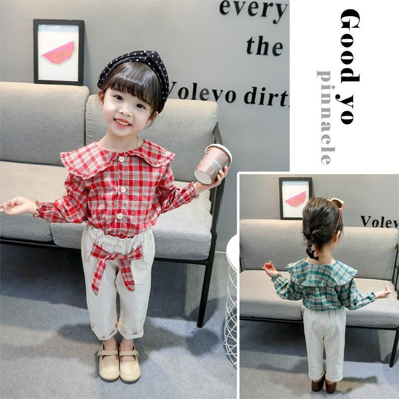 Toddler Girls Autumn Suit Lapel Plaid Casual 2 Pcs Suit - MomyMall