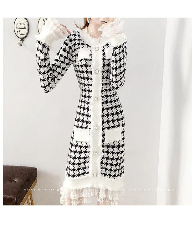 Tweed Houndstooth Mini Dress - MomyMall S