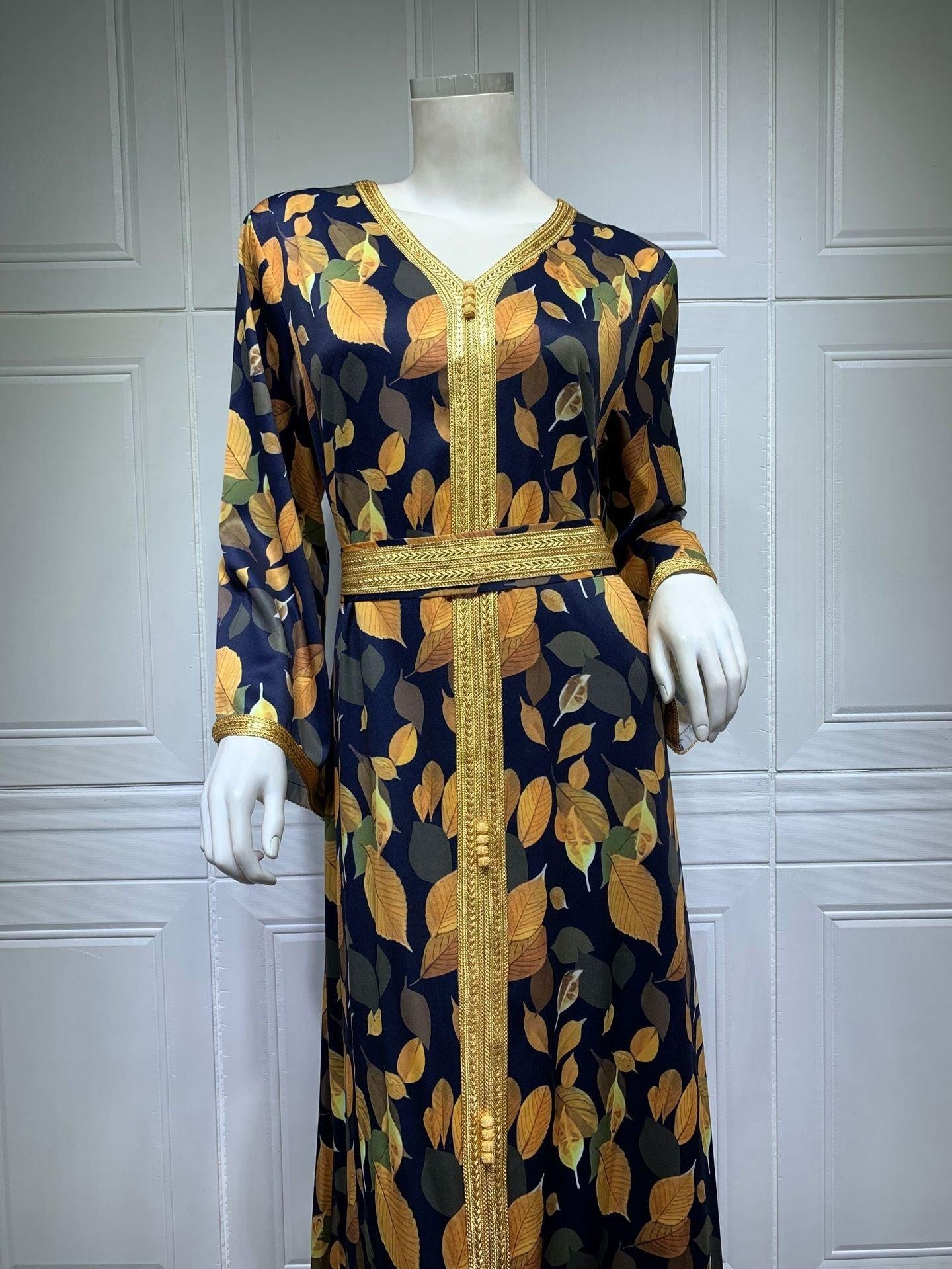 Moroccan Caftan green+gold - MomyMall