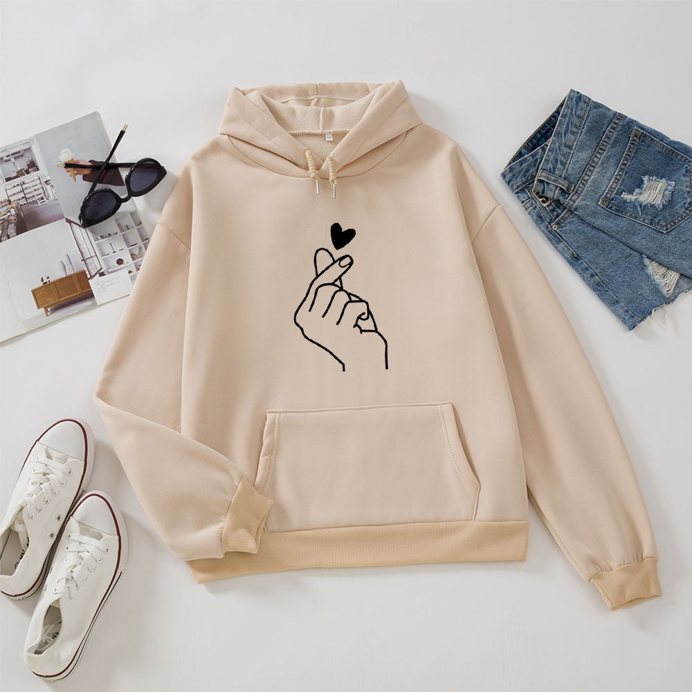 Sweat à Capuche Doigt Coeur Amour Motif