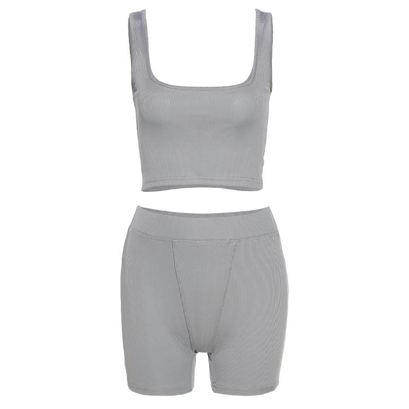 High Stretch Sleeveless Crop Top & Shorts 2 Piece Activewear Set