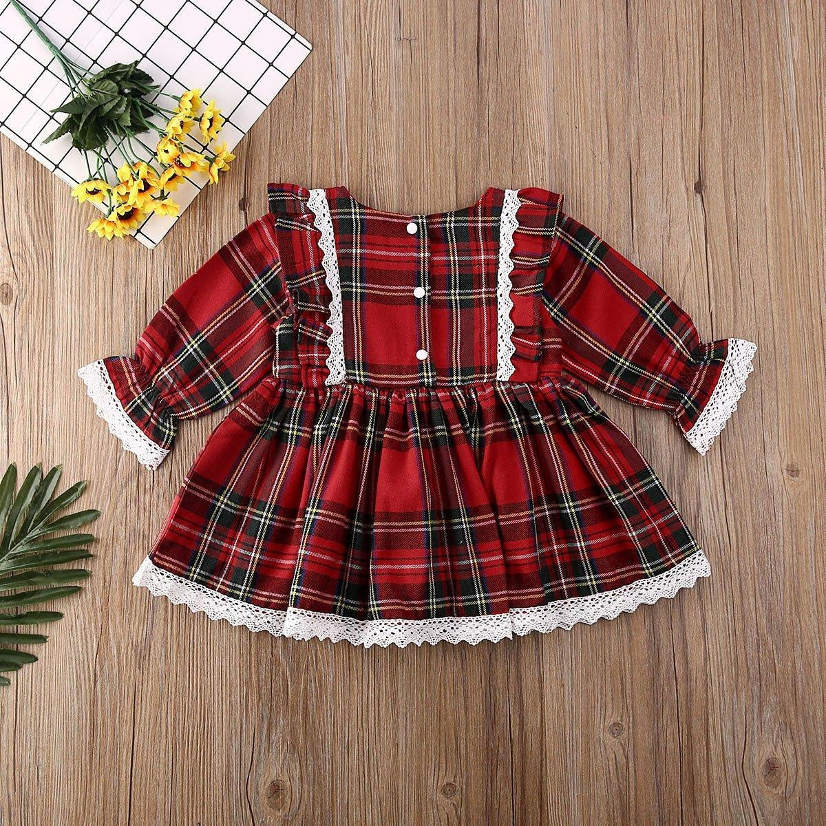 Toddler Kids Baby Girl Princess Red Plaid Ruffles Lace Tutu Dresses 1-6Y - MomyMall