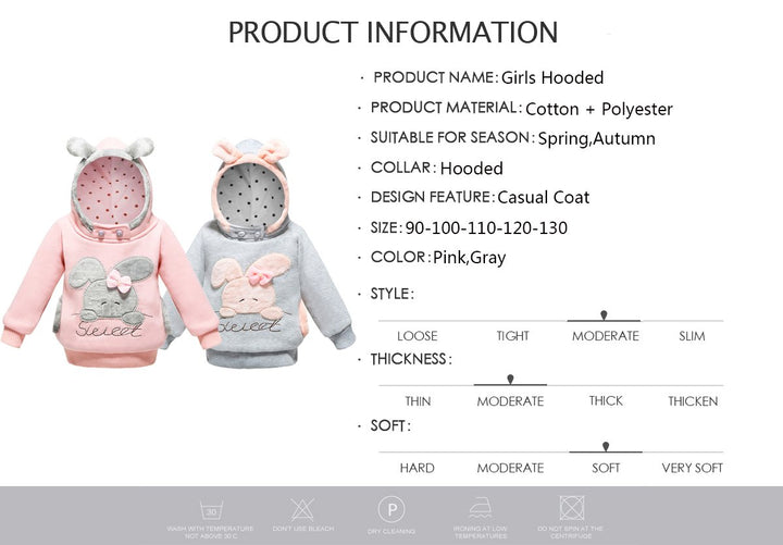 Girls Sweatshirt Cartoon Rabbit Hooded Coats - MomyMall