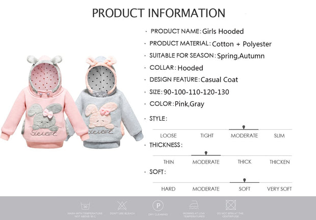 Girls Sweatshirt Cartoon Rabbit Hooded Coats - MomyMall