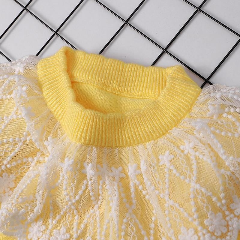 Autumn Winter Toddler Baby Girl Lace Collar Ruffled Solid Knitted Sweater - MomyMall