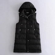 Mid-Thigh Hooded Puffer Vest - Warm Puffer Gilet