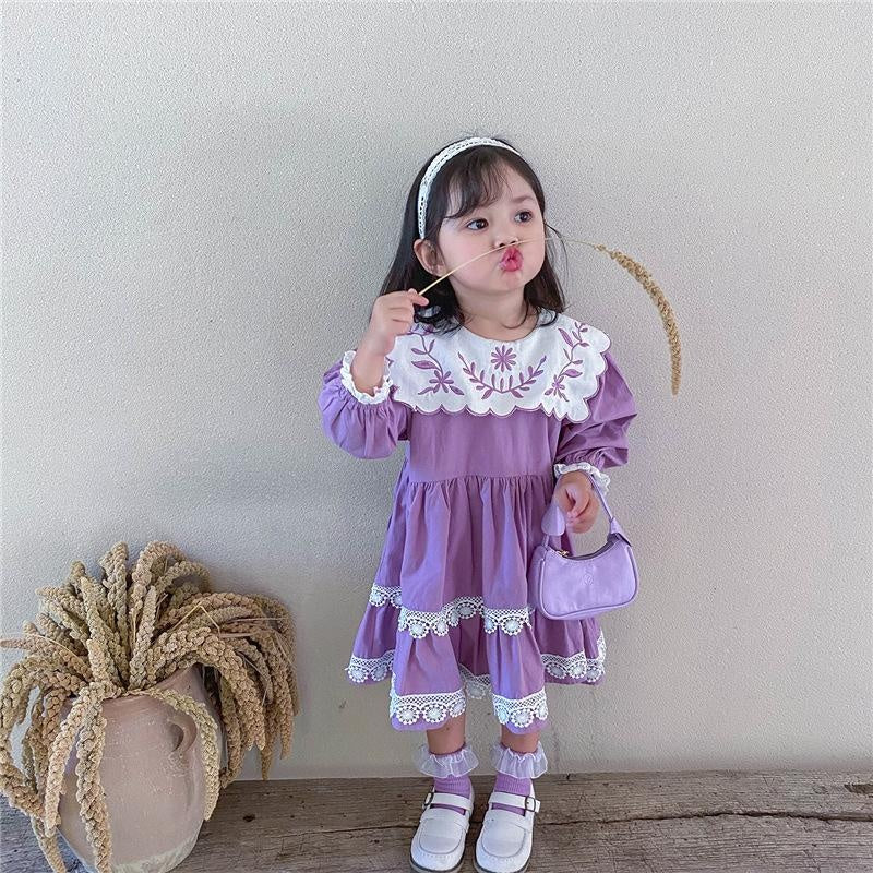 New Arrival Girls Long Sleeve Floral Collar Lolita Dresses - MomyMall