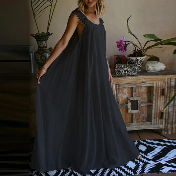 Oversized Lace Trim Sheer Maxi Dress - Plus Size Dress - MomyMall