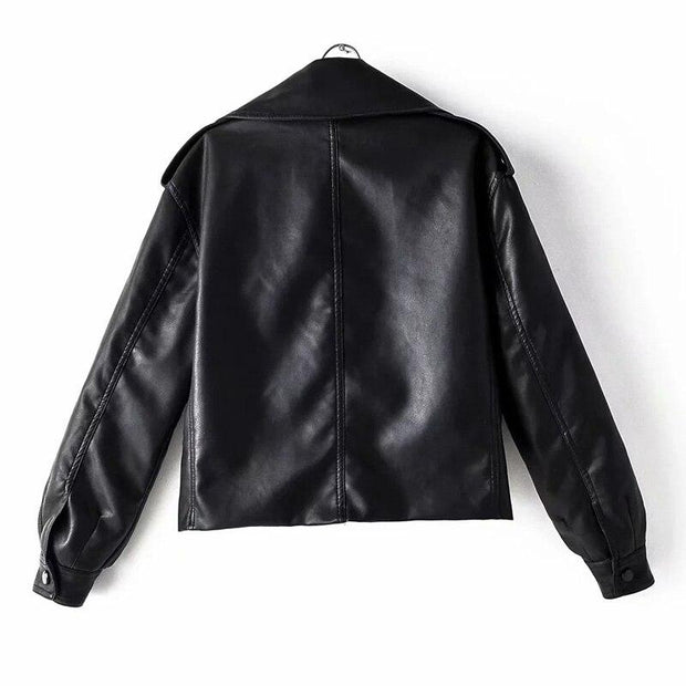 Faux Leather Oversized Biker Jacket - 80s Retro Jacket