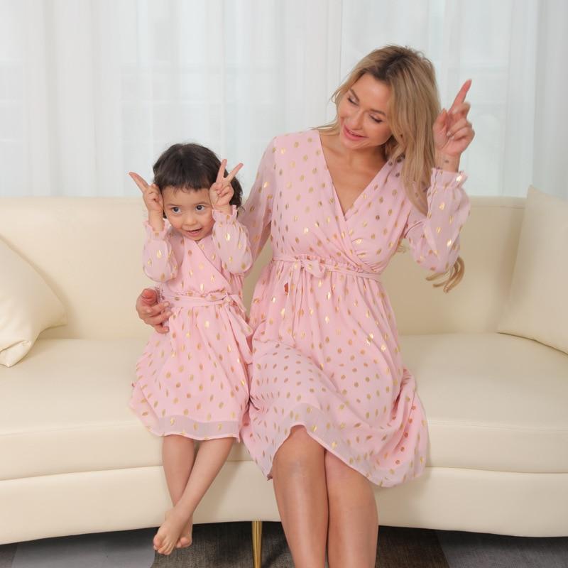 Family Matching Chiffon Long Floral Dress Mother and Daughter Dress - MomyMall