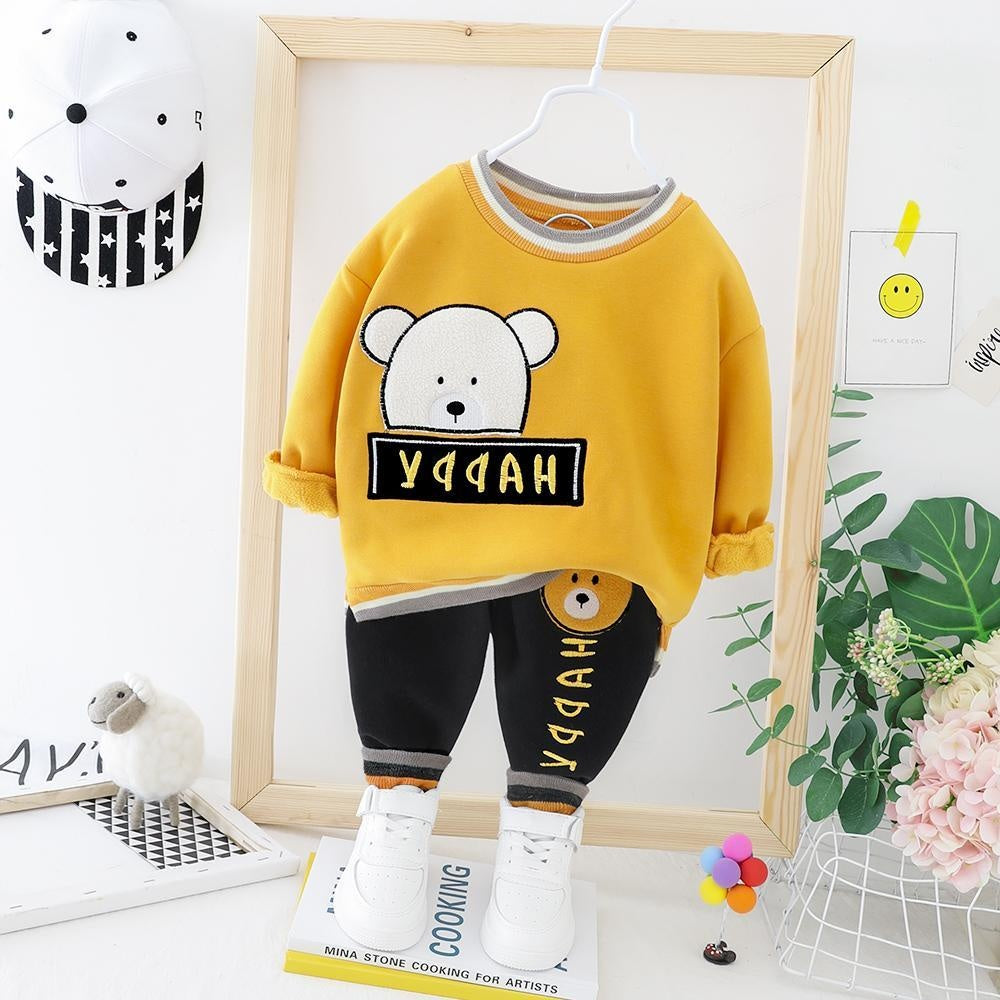 Boys Sets Winter Cartoon Bear Plush Tops Bottoms 2 Pcs 0-3 Years - MomyMall